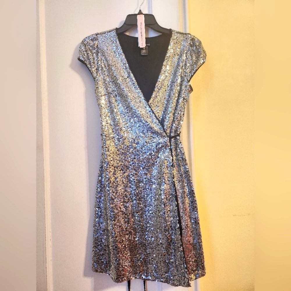 AQUA silver dress perfect for holiday party